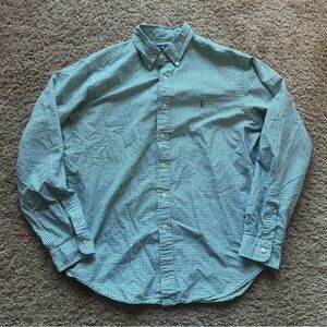 Men’s Ralph Lauren button down shirt green and blue check size large 100% cotton